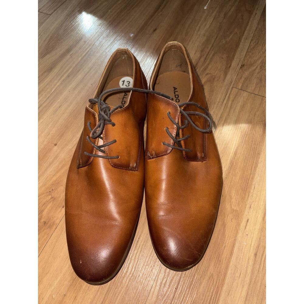Aldo Men's Knaggs Cognac Brown Cap Toe Leather Derby Oxford Dress Shoes Size 13